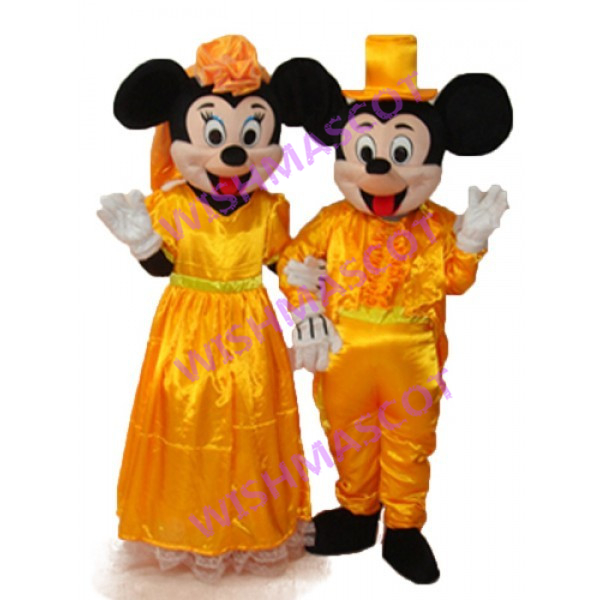 Mickey Couple Mascot Costume With Orange Wedding Dress