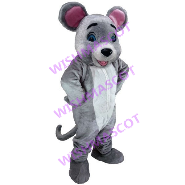 Elated Gray Mouse Mascot Costume