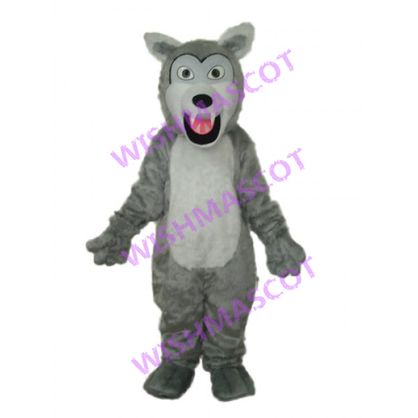 Gray Wolf With Sharp Teeth Mascot Costume