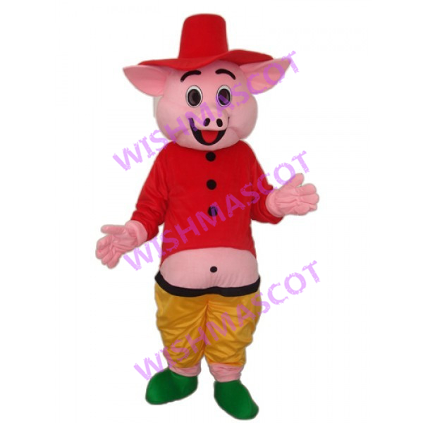Cheerful Pig Wearing Navel Top Mascot Costume
