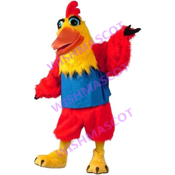 Motivated Red Furry Chicken Mascot Costume