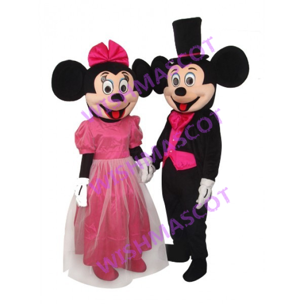 Mickey Minnie In Pink Dress Mascot Costume