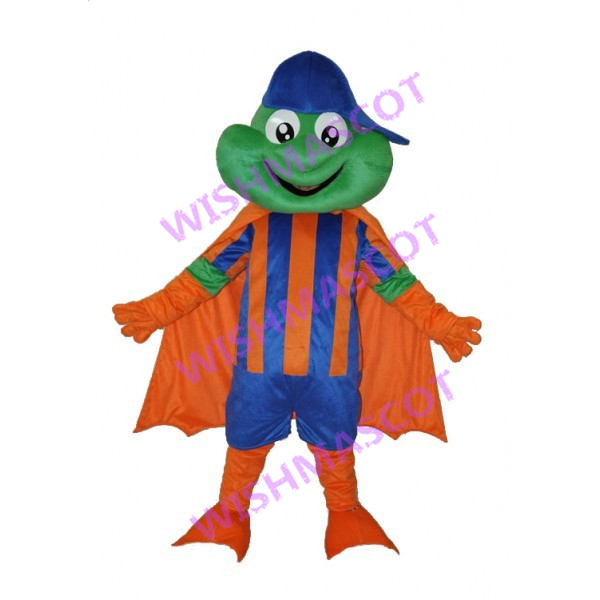 Thrilled Frog Mascot Costume With Orange Cloak