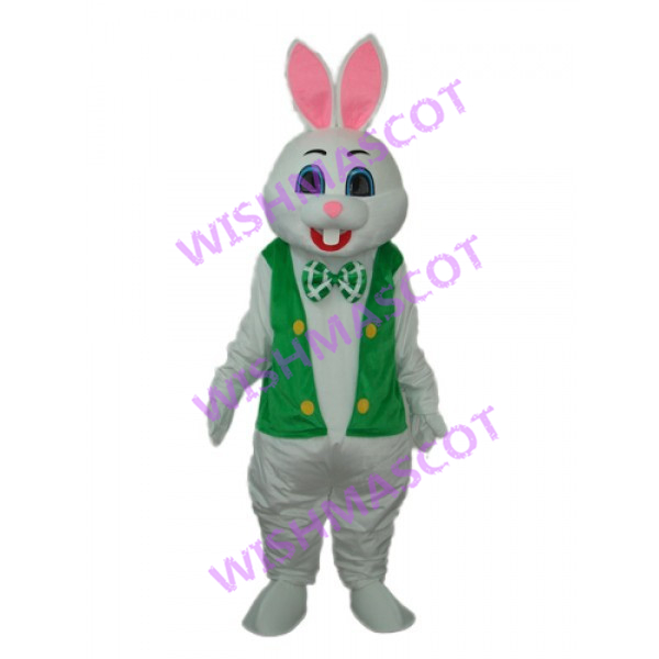 White Bunny Mascot Costume In Vest Jacket