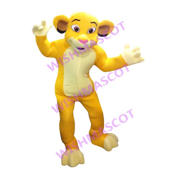 Hairless Young Yellow Lion Mascot Costume