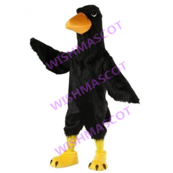 Black Furry Bird With Pointed Mouth Mascot Costume