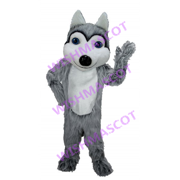 Pleased Long Fur Wolf Mascot Costume