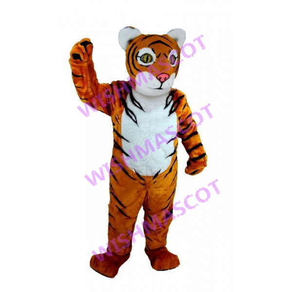Docile Tiger With Pink Nose Mascot Costume