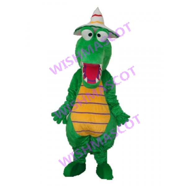 Cartoon Crocodile With White Hat Mascot Costume