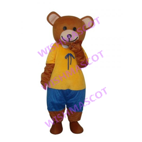 Introvert Bear Wearing Yellow Blouse Mascot Costume