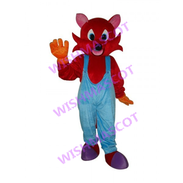 Lively Fox With Blue Overalls Mascot Costume