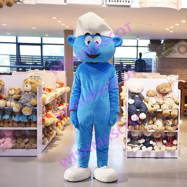 Lifesome Smurfs With White Hat Mascot Costume