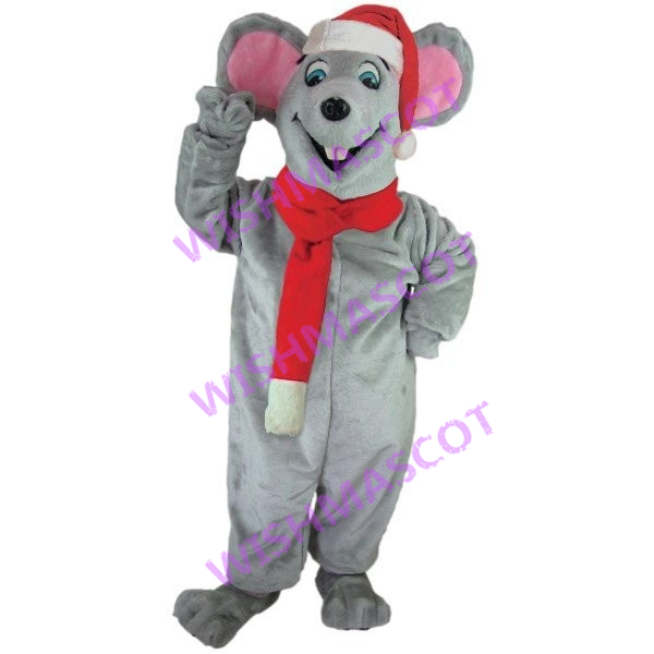 Happy Mouse Wearing Christmas Hat Mascot Costume