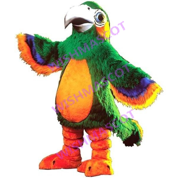Green Parrot With Silver Beak Mascot Costume
