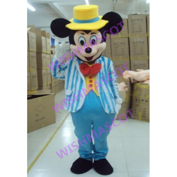 Mickey In Blue Striped Suit Mascot Costume