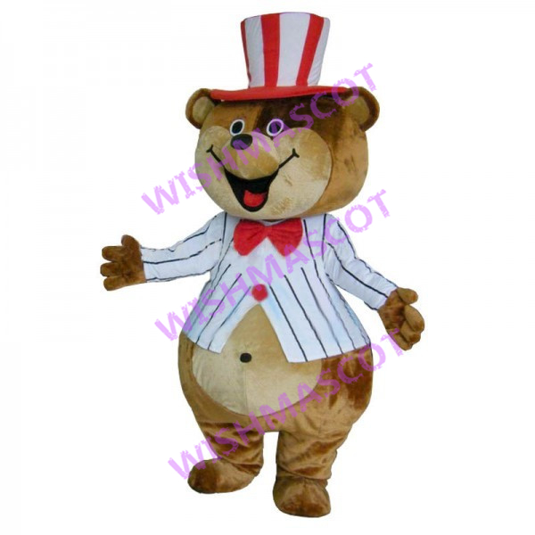 Funny Bear Wearing Magic Hat Mascot Costume