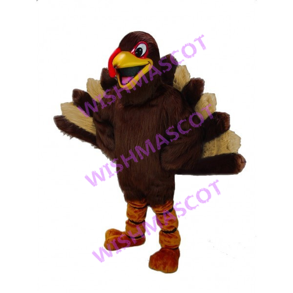 Brown Peacock With Open Wings Mascot Costume