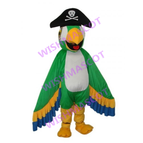 Green Eagle Wearing Pirate Hat Mascot Costume