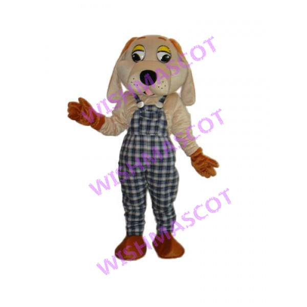 Stable Dog With Plaid Overalls Mascot Costume