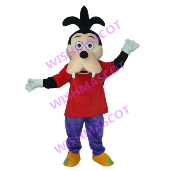 Goofy Dog Wearing Red Shirt Mascot Costume