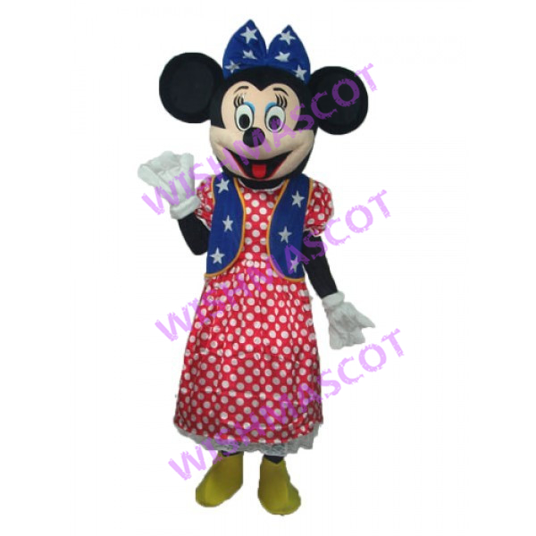 Minnie Wearing Blue Star Vest Mascot Costume