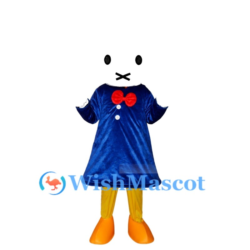 Cartoon Rabbit In Blue Dress Mascot Costume