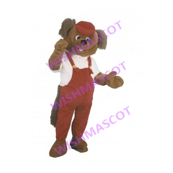 Casual Dog With Red Overalls Mascot Costume