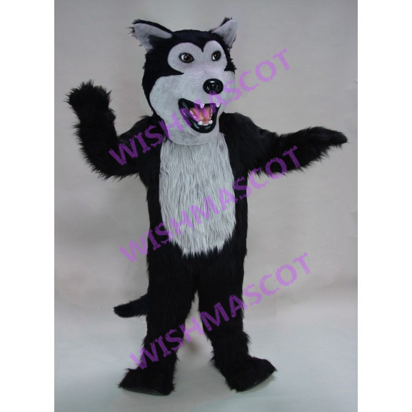 Vigorous Black & Grey Wolf Mascot Costume