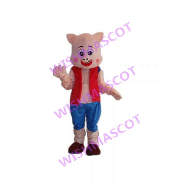 Little Pig Wearing Red Vest Mascot Costume