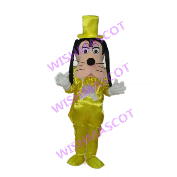Goofy Dog Wearing Bright Yellow Suit Mascot Costume