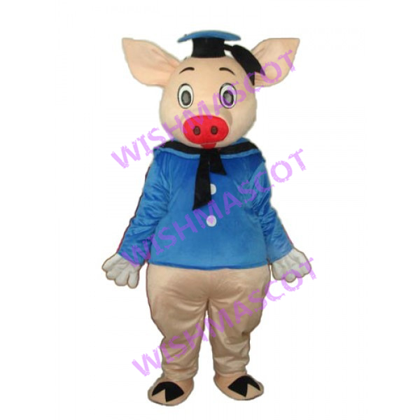 Little Pig With Blue Bachelor Suit Mascot Costume