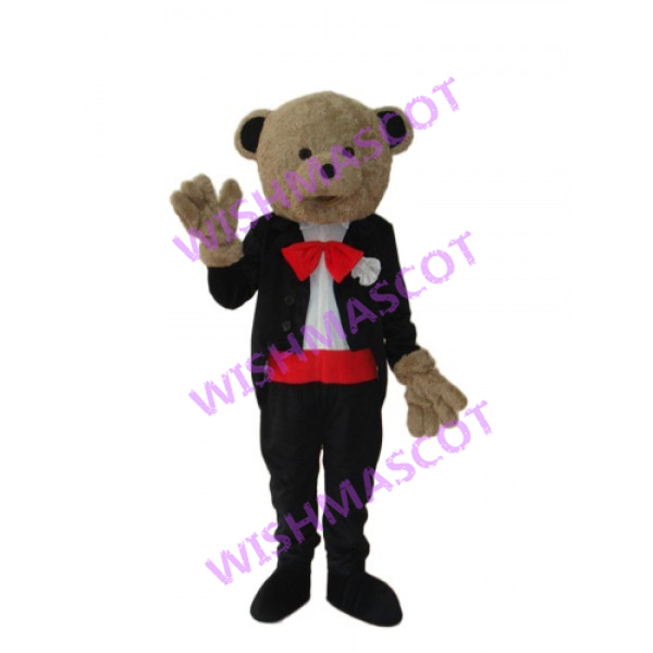Conductor Bear In Suit Mascot Costume