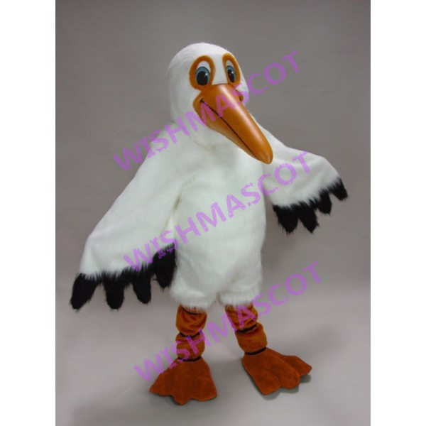 Hairy Egret Mascot Costume With Long Pointed Beak