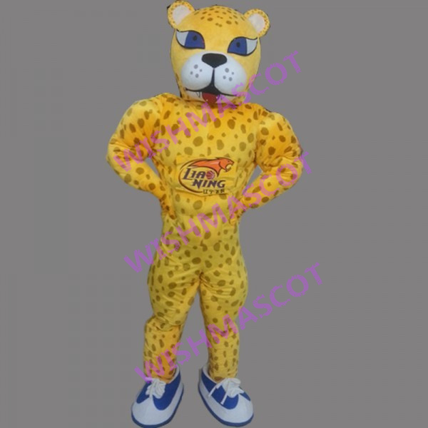 Sports Muscular Yellow Leopard Mascot Costume