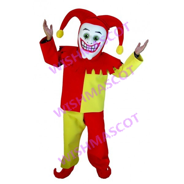 Comical Red & Yellow Jester Mascot Costume