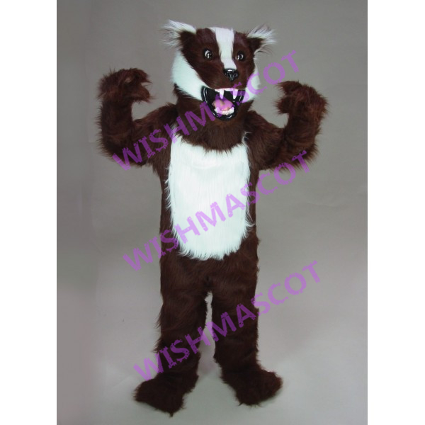 Furry Brown & White Badger Mascot Costume