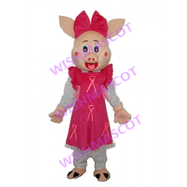 Sister Pig Wearing Pink Dress Mascot Costume