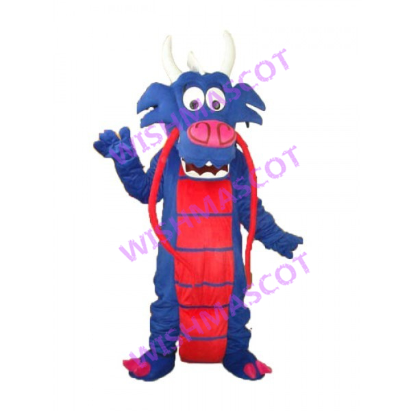 Blue & Red Dragon Mascot Costume With Long Beard