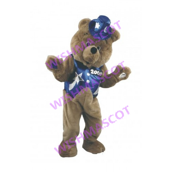 Bear Mascot Costume Wearing Blue Vest