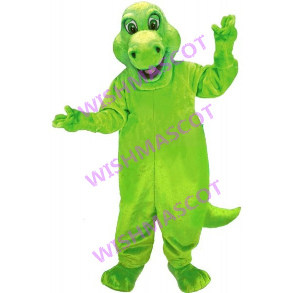 Shaved Head Green Dinosaur Mascot Costume
