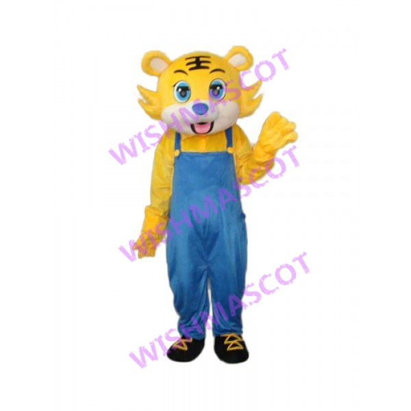 Little Tiger Mascot Costume Wearing Blue Set