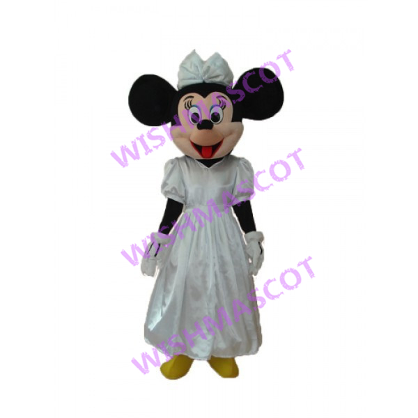 Minnie Mascot Costume Wearing Pure White Dress