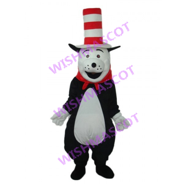 Black Dog Mascot Costume With Magic Hat 