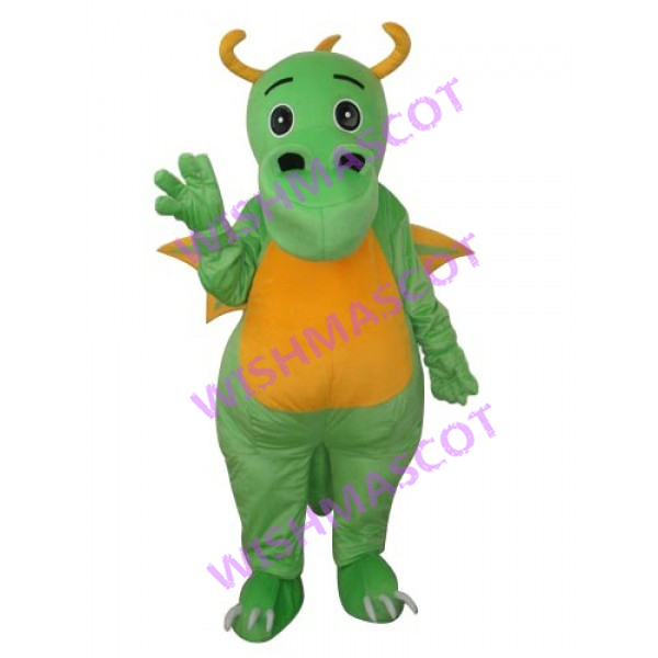 Cartoon Dragon With Yellow Horns Mascot Costume