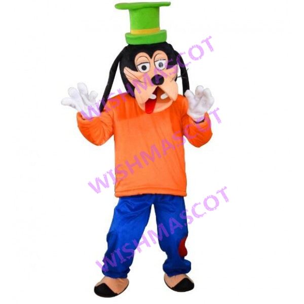 Goofy Dog Mascot Costume With Green Hat