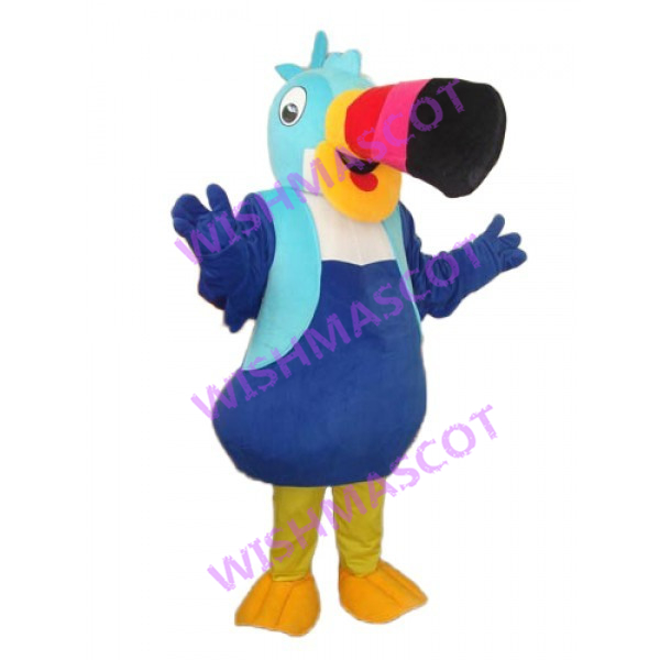 Blue Parrot Mascot Costume With Colorful Beak