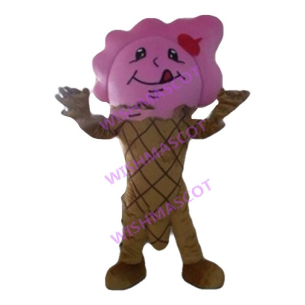 Adult Cartoon Pink Creamy Ice Cream Cone Mascot Costume 