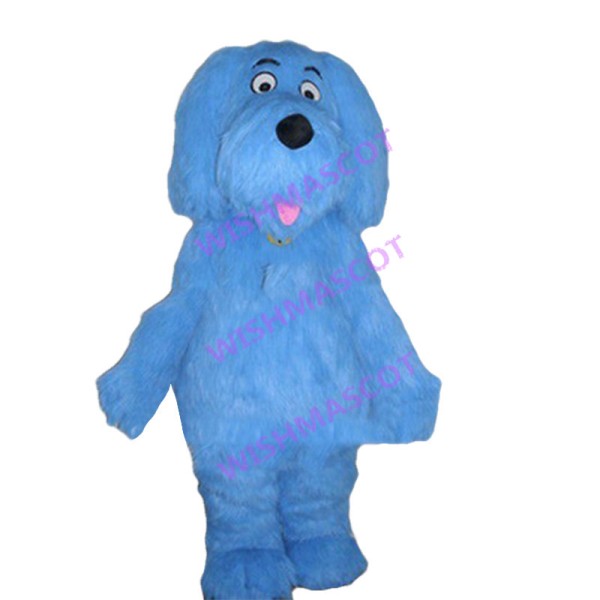Lovely Blue Dog Long Fur Mascot Costume 