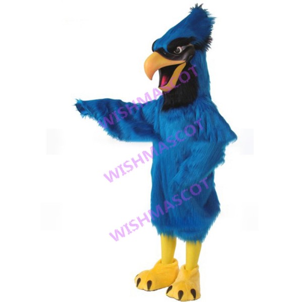 Blue Cardinal Bird Long Fur Mascot Costume 