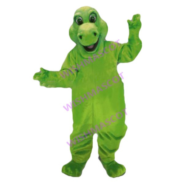 Happy Green Dinosaur Mascot Adult Costume 